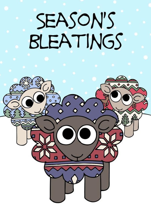 Cute Christmas Card with Sheep in Christmas Jumpers - Season's Bleatings created by Kim Onyskiw