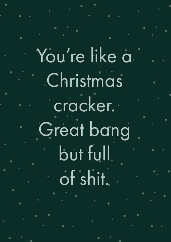 Cheeky Christmas Cracker card partner husband boyfriend full of shit great bang created by Daisy Jo Design