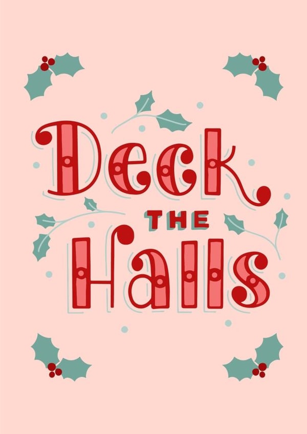 Deck the halls! Retro vintage christmas card. created by Loula Rose