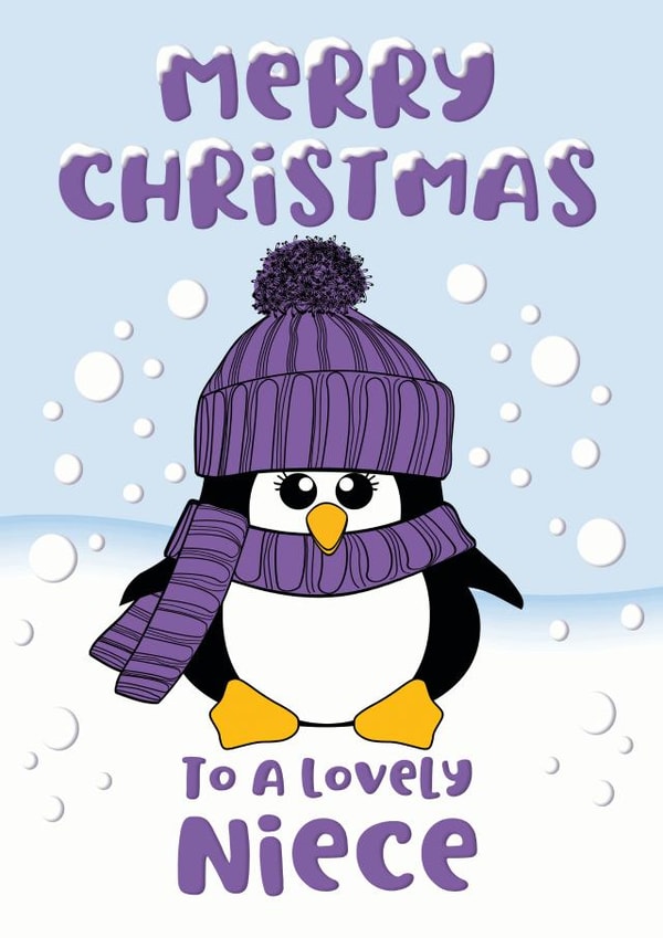 Cute Purple Penguin Christmas Card for a lovely Niece created by Krimbles