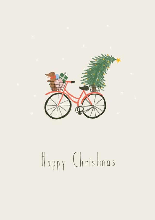 cute Christmas card - presents on bike - hand drawn created by Molly Redmond Design