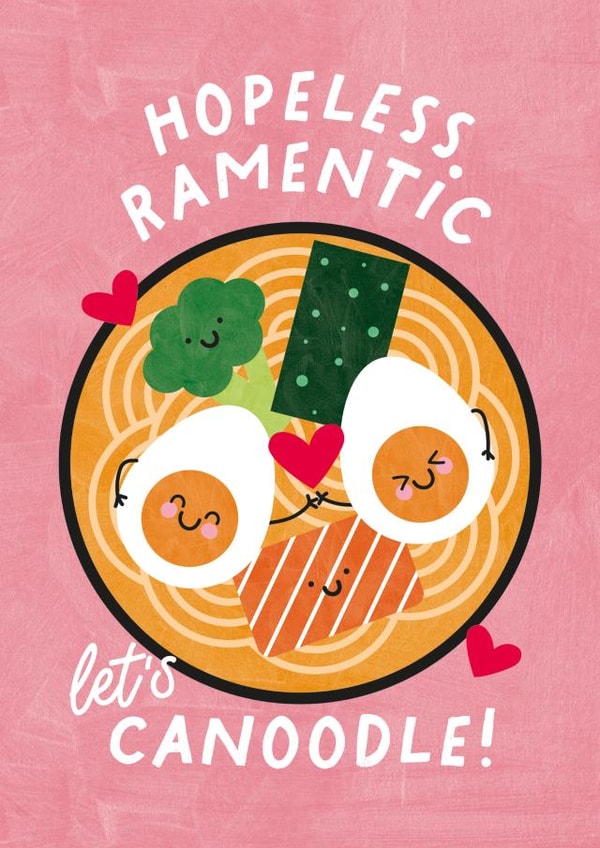 Cute Ramen Pun Anniversary Card / Valentines Day Card - Hopeless Ramentic Let's Canoodle created by Studio Mads