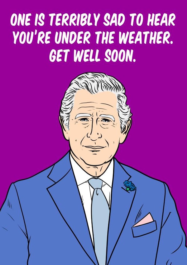 Funny get well soon greeting card for someone special featuring King Charles created by Graham Sanders