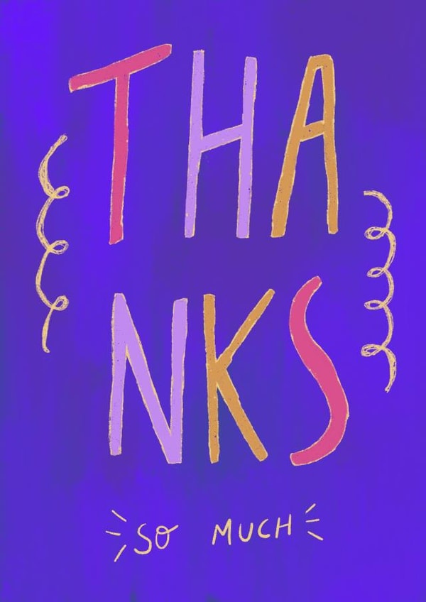 Cute Thank You Card - Colorful Lettering - Thanks So Much created by Braba Illustration