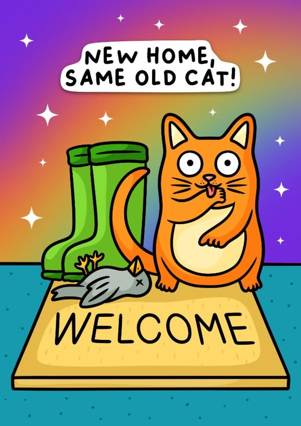 New home, same old cat - funny new house moving card for cat lovers created by Wafflemamaart