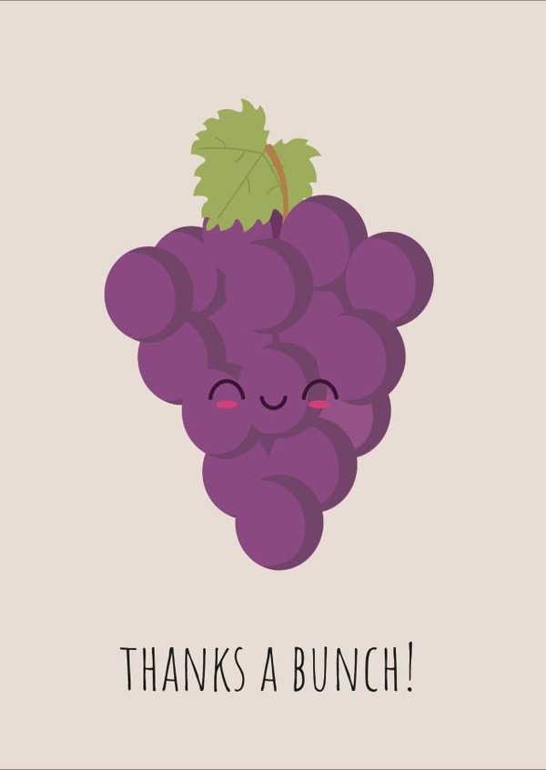 Thanks a bunch! Thank you card Cute, plants, fruit, puns, grapes, funny created by DoodleDee