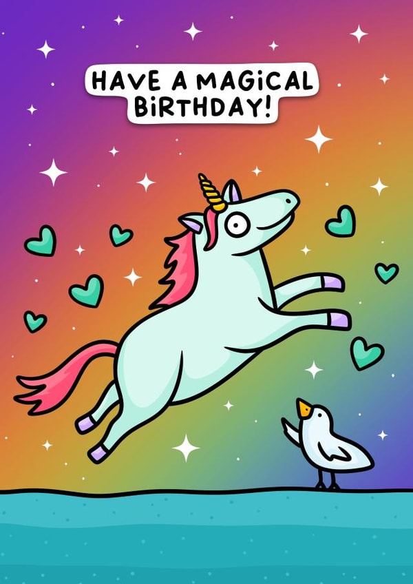 Magical unicorn funny birthday card - for kids and fun adults everywhere! created by Wafflemamaart