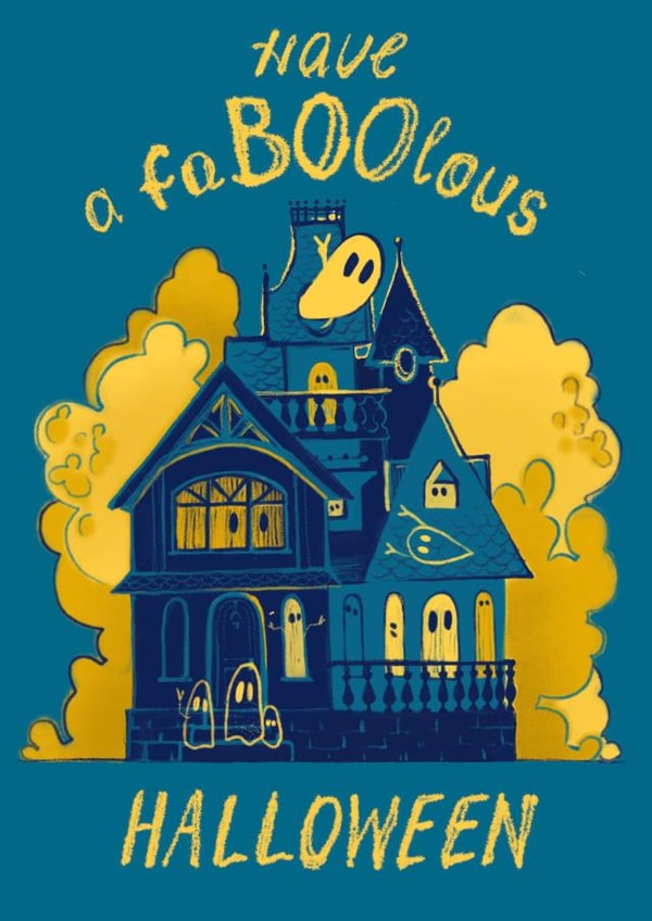 Funny Halloween greeting card- faBOOlous-haunted house created by Olga Nesterenko