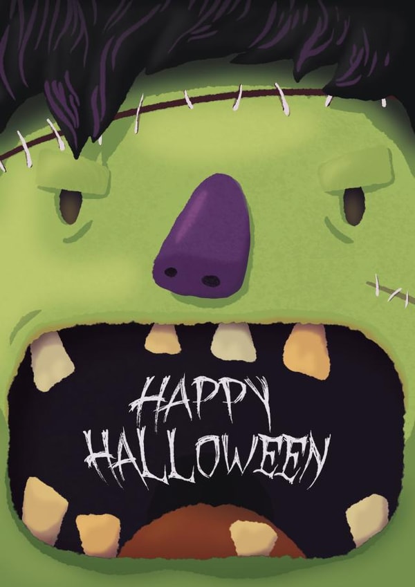 Spooky & Funny Halloween Card - Happy Halloween - Scary & Cute Frankenstein created by Gravn Media