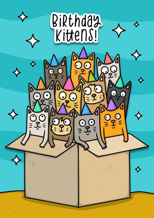Cute cartoon birthday kitten box card - for cat lovers everywhere! created by Wafflemamaart