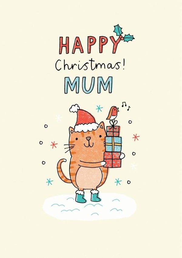 Cute Cat Christmas card for your Mum - Happy Christmas! Mum created by Jenny Seddon
