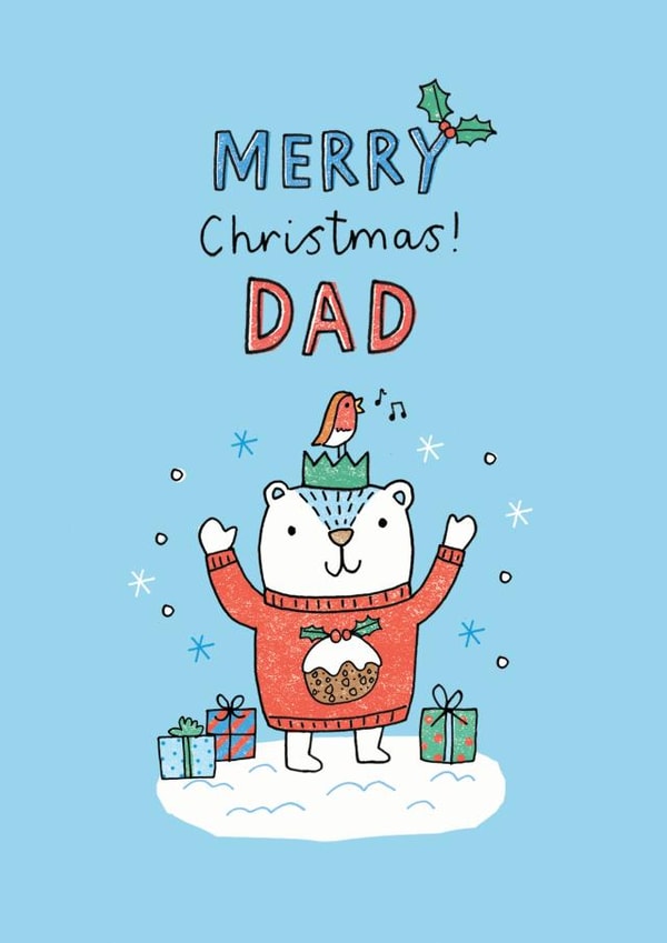 Cute Polar bear Christmas card for your Dad - Merry Christmas Dad created by Jenny Seddon