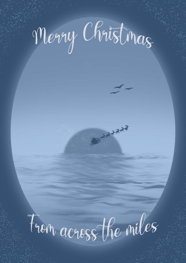 Christmas heartfelt classic for friends family abroad. Santa flying across sea. created by The Crafty Tourist