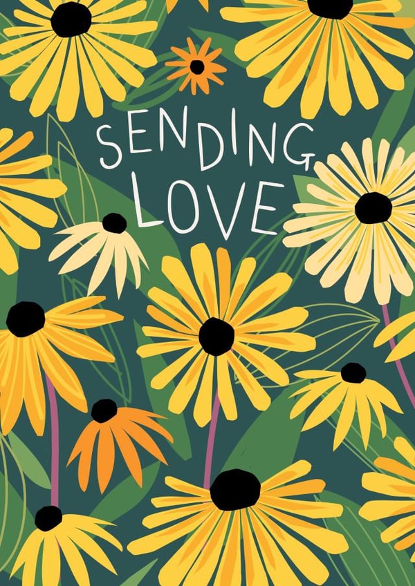 Cheerful floral 'sending love' card created by Pablo and Pickle Studio