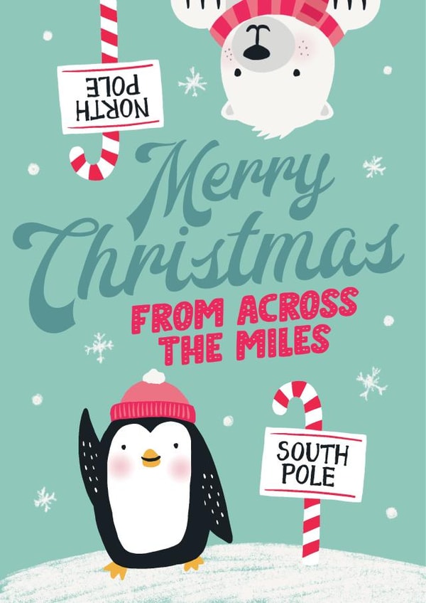 Merry Christmas from across the miles - cute Christmas card for friends afar created by Eskimo Kiss Designs