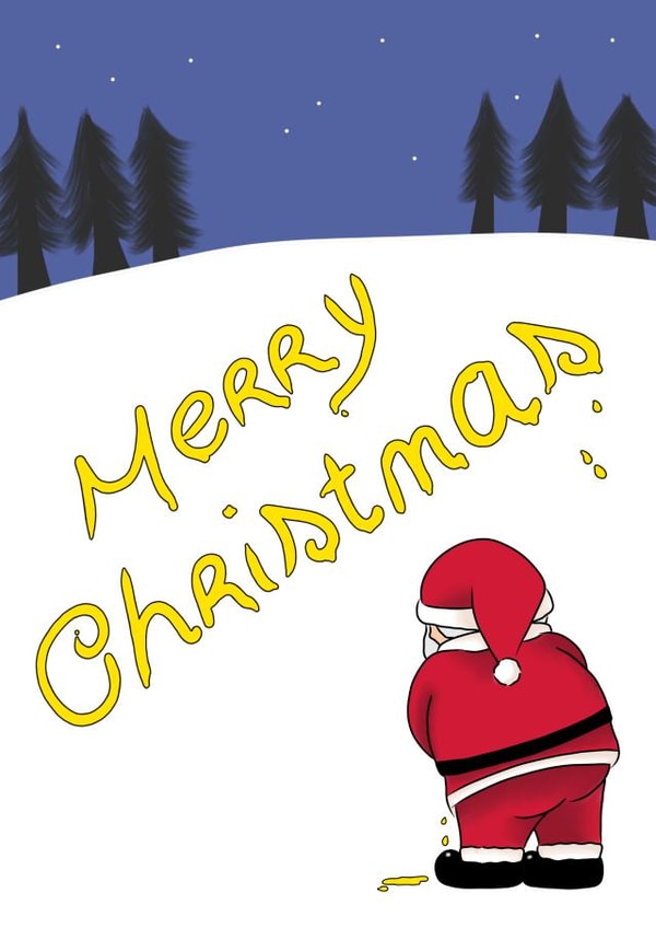 Funny Christmas Card For Family And Friends - Santa Peeing - Merry Christmas created by Doris Dishcloth