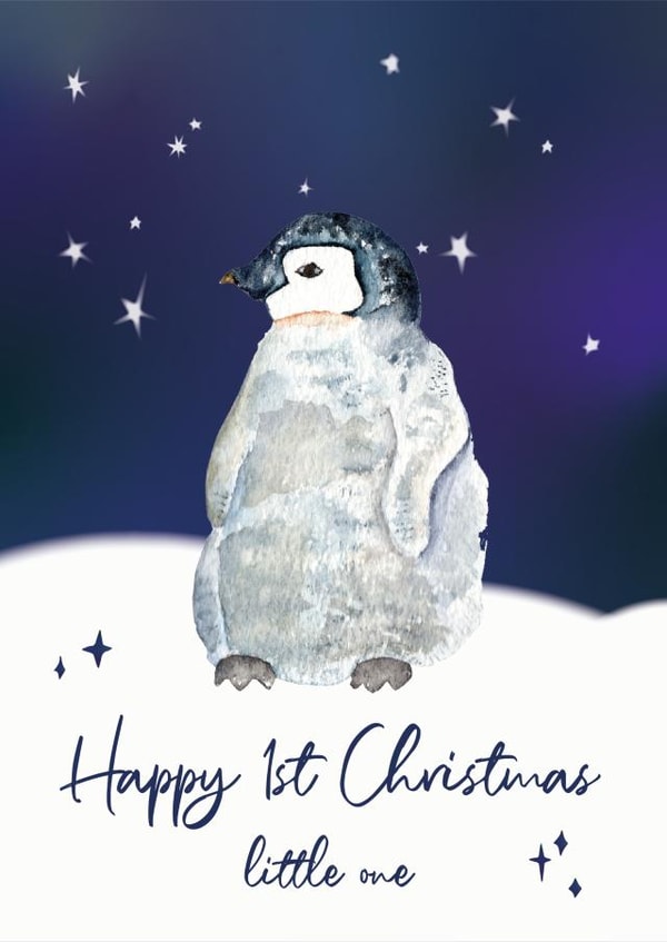 New Baby First Christmas Card - Penguin Little One Festive Card created by Betsy Benn