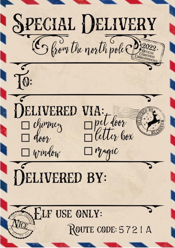 Special delivery card from the North Pole - Santa card -card to fill In yourself created by Frog & Fae