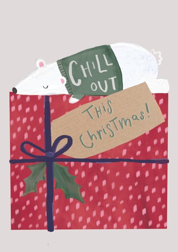 Cute Christmas - Lazy polar bear sleeping on present - Chill out this Christmas! created by Laura Pantony