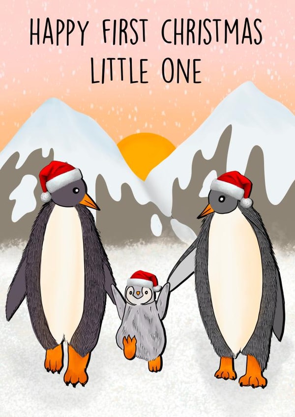 The cutest penguin themed card for a babies first Christmas | thortful