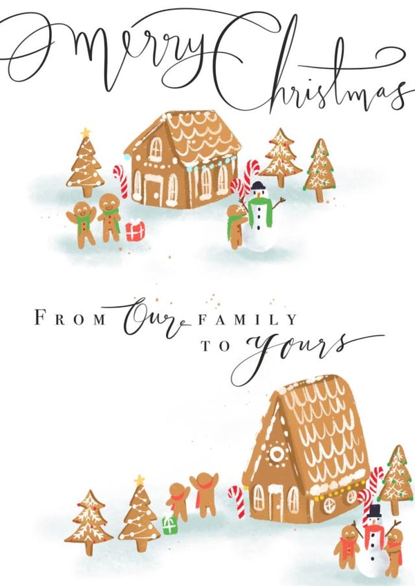 Gingerbread family Christmas card created by Emily Hline Illustration