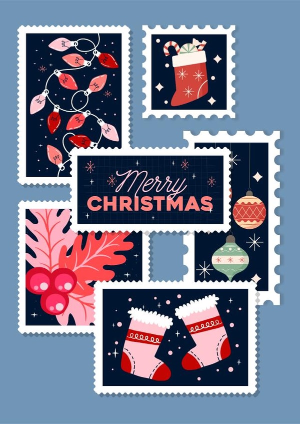Merry Christmas Retro Vintage Stamp Card created by Curious Print Studio