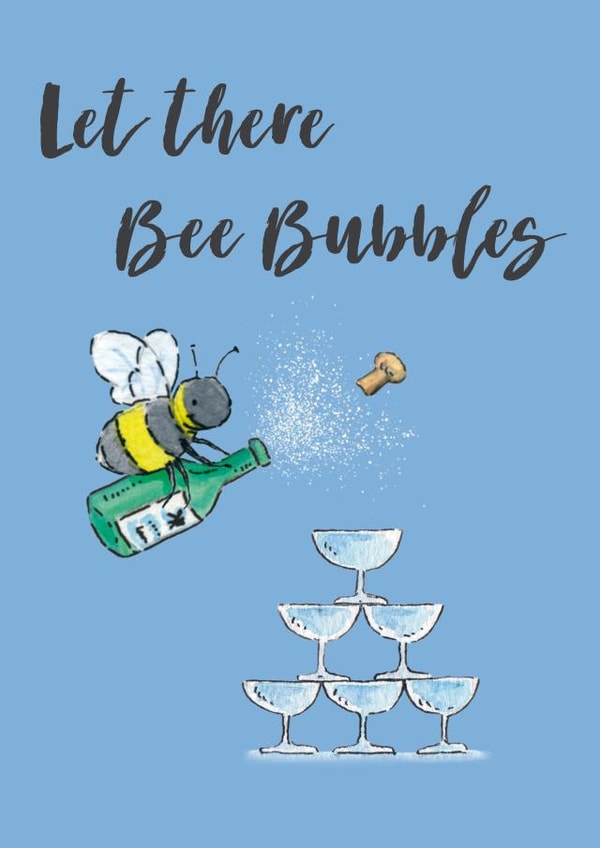 Cute Bee Celebration Card For Friends and Family – Let There Bee Bubbles created by Helen Morgan Illustration