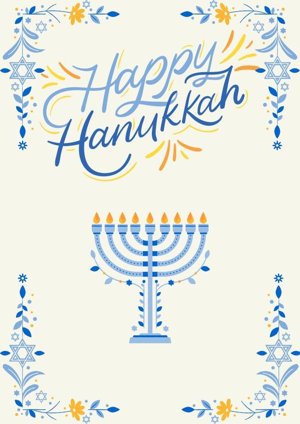 Happy Hanukkah -Star of David borders and 9-candle Menorah created by Dara, Ceramic Scripture