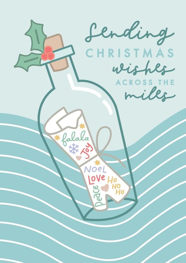 Cute festive message in a bottle sending Christmas Wishes across the miles. created by Jodie Gaul & Co