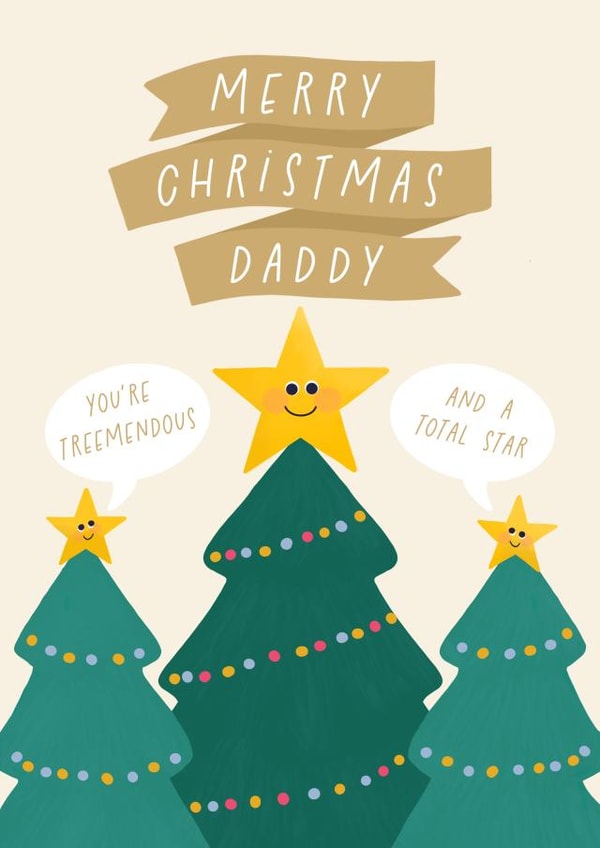 Cute Christmas Card For Dad From Kids - Stars And Trees - Merry Christmas Daddy created by Painted Parasol Studio