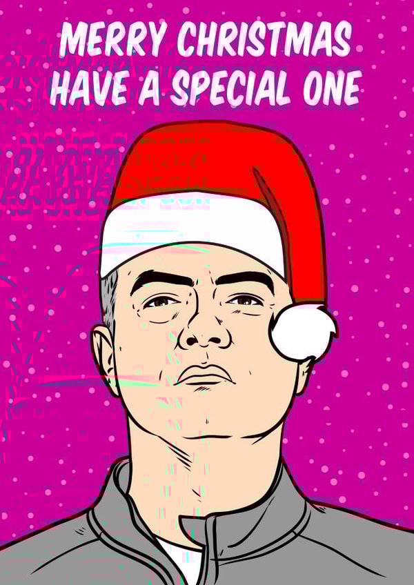 Funny Christmas card featuring football manager, José Mourinho created by Graham Sanders
