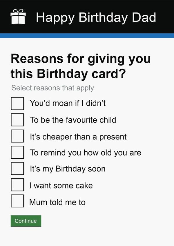 Dad Birthday Card | Cheeky | Funny | Government Gateway Form created by Pottsy Prints