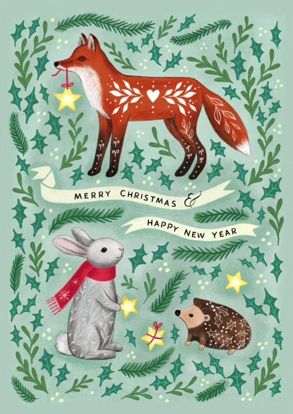 Folk Forest Animals Christmas card created by Watercolour Sky 