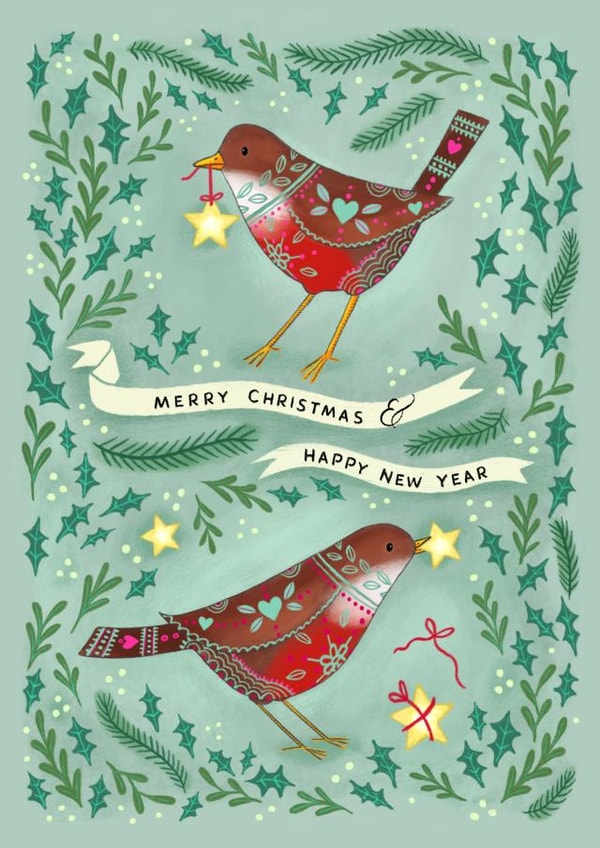 Folk Art Robins Christmas card created by Watercolour Sky 