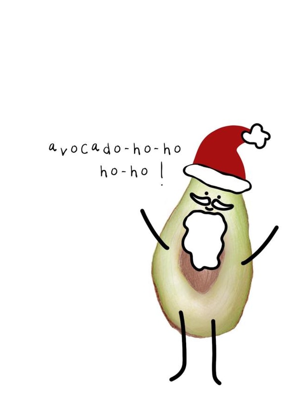 Christmas card with Avocado Santa pun - perfect for your vegan friends! created by Hollie Edeson