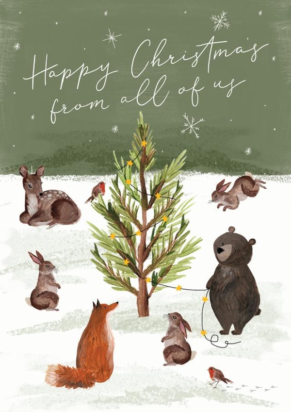 Woodland Animals Happy Christmas From All Of Us Christmas Card - From The Family created by Making Meadows Ltd