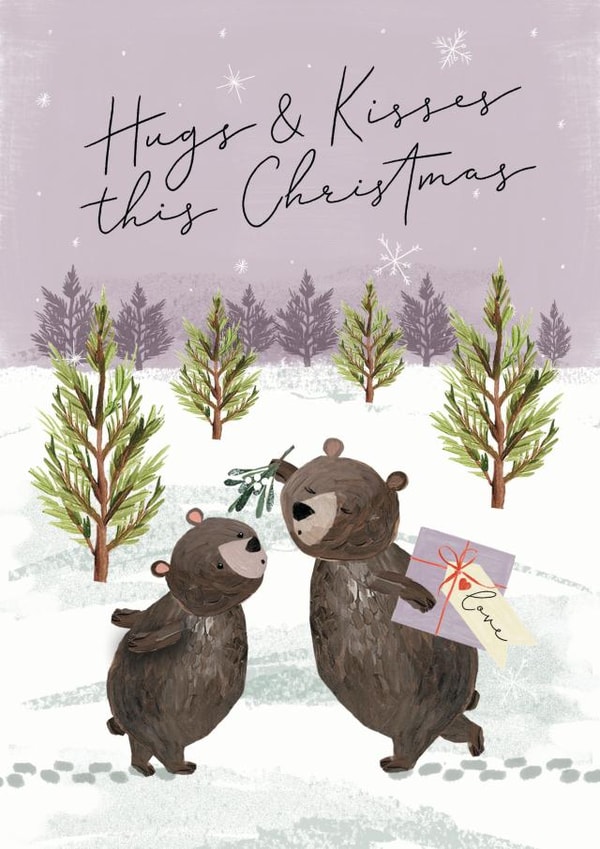Cute Hugs & Kisses Partner Christmas Card - Two adorable bears kissing created by Making Meadows Ltd