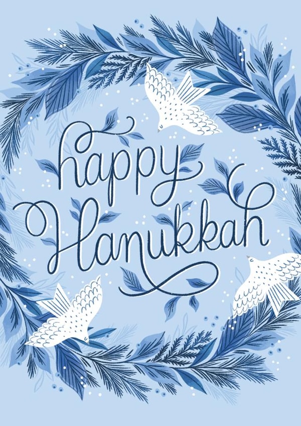 Happy Hanukkah Wreath - Handlettered - With Doves created by Paper Raven Co.