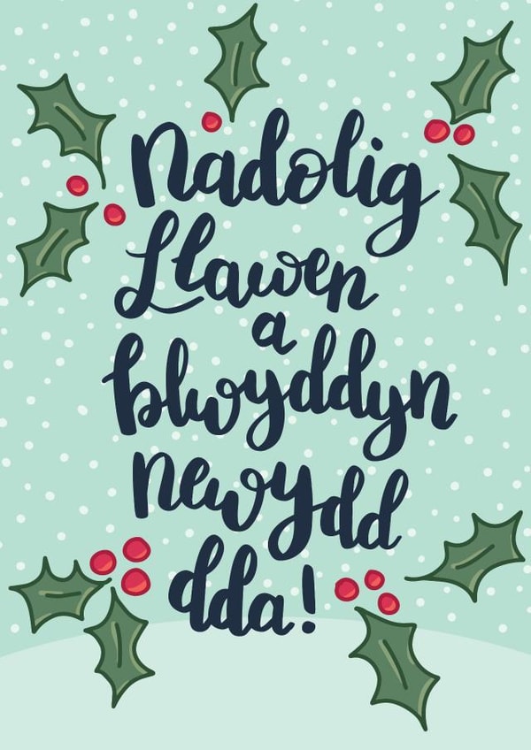 Welsh Christmas Card Nadolig Llawen a Blwyddyn Newydd Dda created by Draenog Design