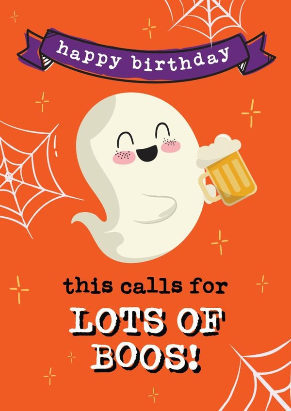 Funny October Birthday Card - Ghost, Booze, Alcohol created by Mrs Best Paper Co.