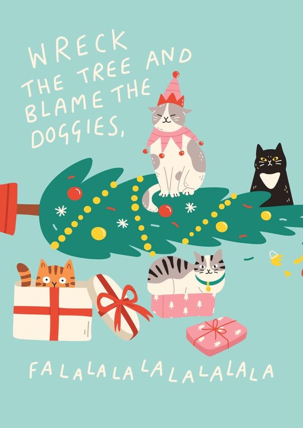 Cute Cats Christmas Card for cat and dog lovers created by Flourish Paperworks