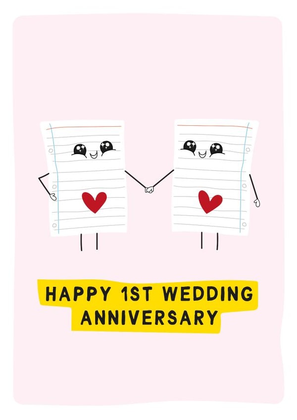 Cute Paper Anniversary Card - 1 Year - Happy 1st Wedding Anniversary created by Gem Draws Stuff