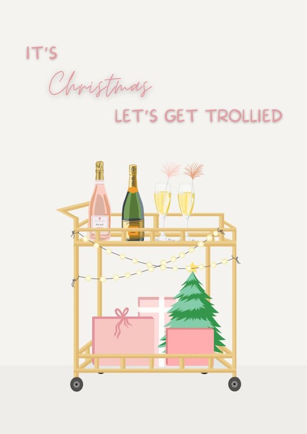Pretty Christmas Card for Friends - Bar Drinks Cart - Let's Get Trollied created by girlinmind