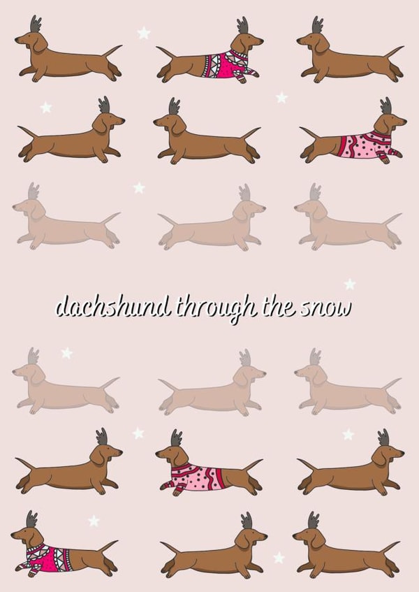 Cute Christmas Card for Dog Lovers - Dog and Stars - Dachshund Through The Snow created by girlinmind