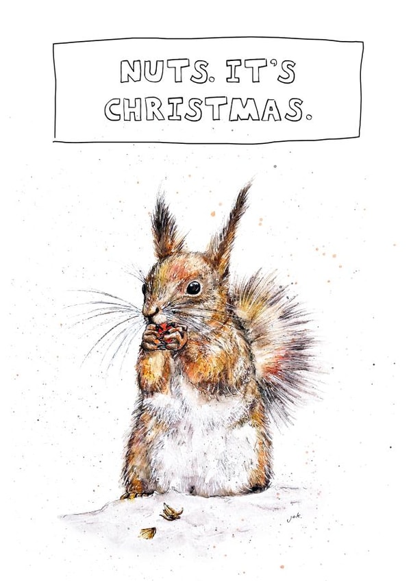 Christmas Card - Cute Squirrel - Nuts It's Christmas. created by JOKstudios