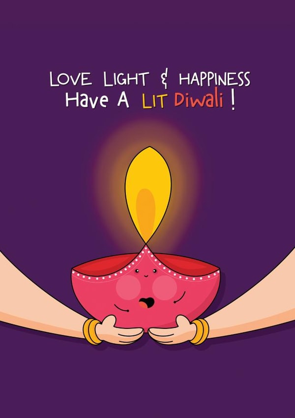 Cute Diwali Card for Family, Friends and Loved ones - LIT Diwali- Diwali Pun created by CreateDesigns by Shaista Parveen