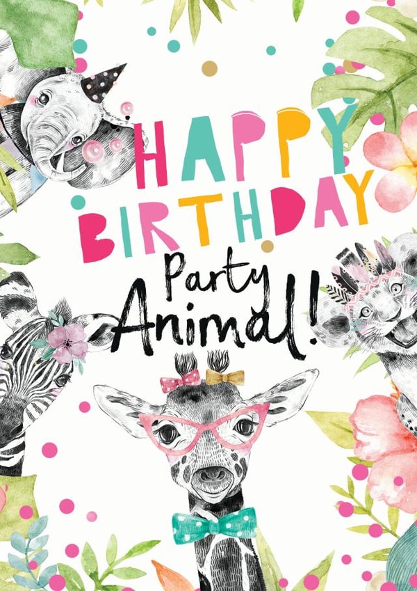 Children's Cute birthday card- Safari Party Animal created by Peach Tea Studio