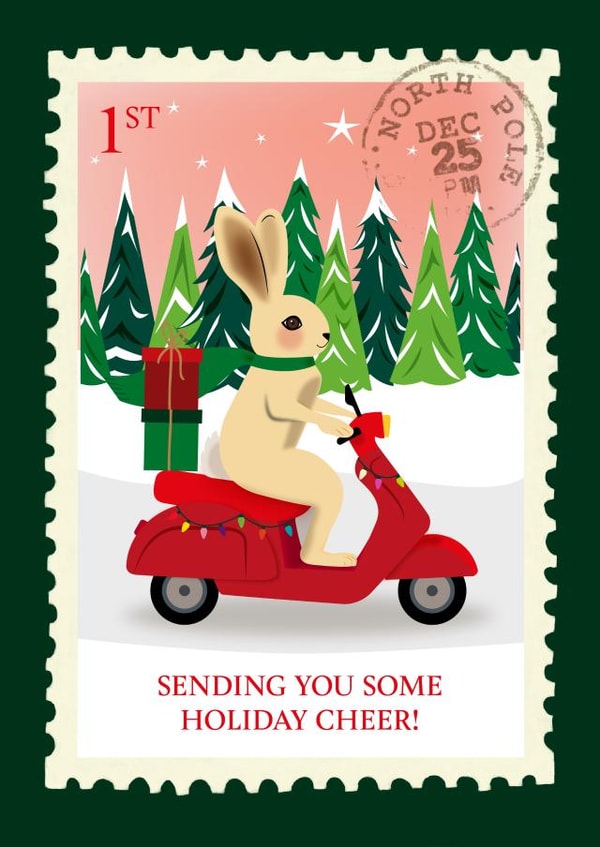 Holiday Rabbit Card – Vintage Stamp – Sending you some Holiday Cheer! created by TRICIA O