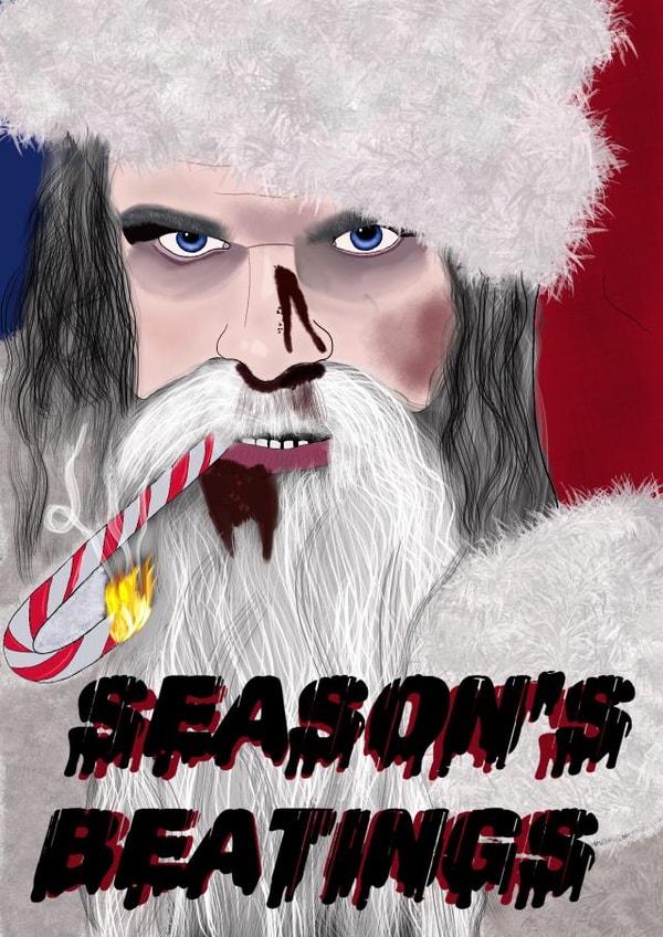 Funny Christmas card David Harbour as Santa, Violent Night - Season’s Beatings created by Crispy Choons