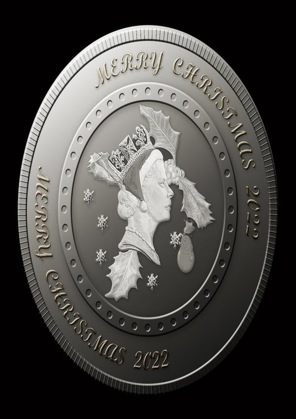 Xmas Silver Queen coin with Gold writing created by Nathan Royes